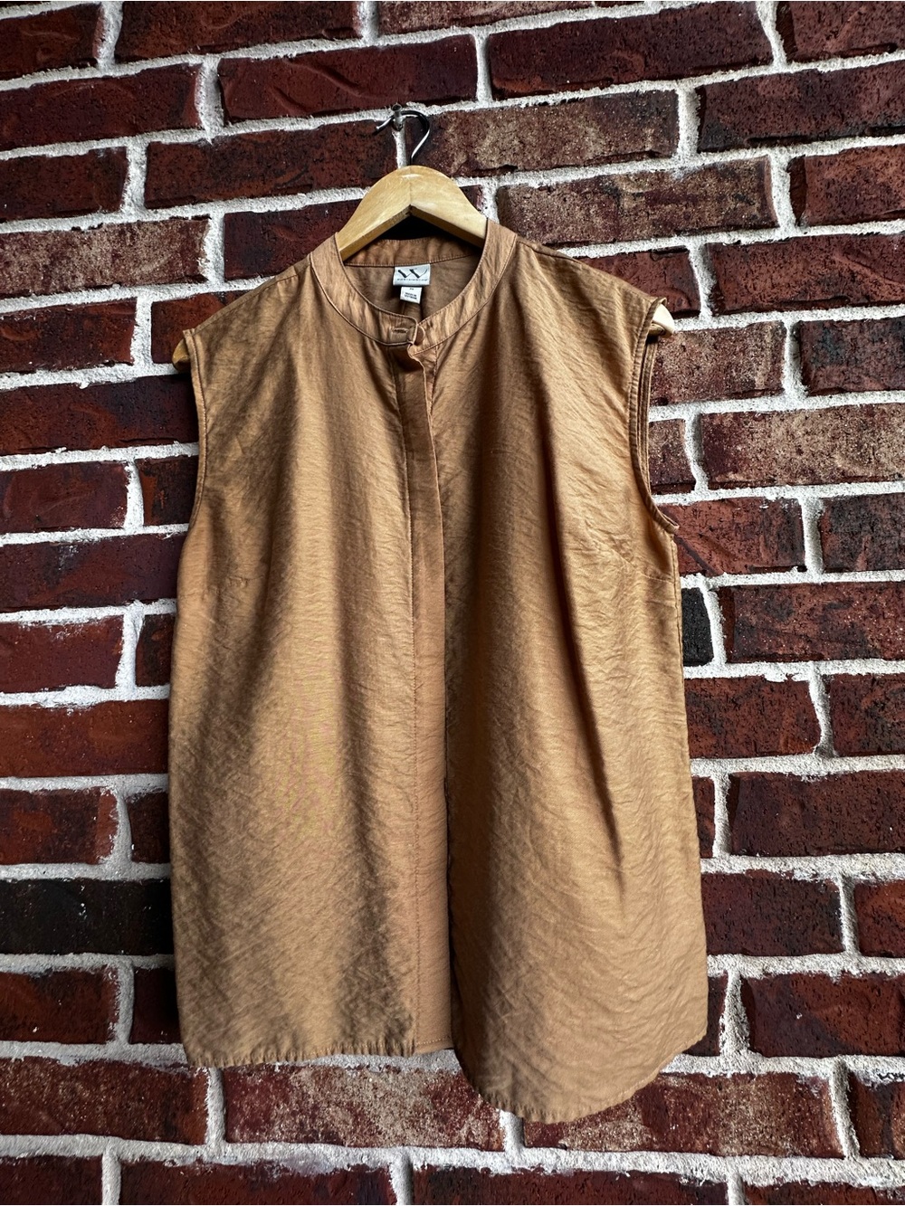 Worthington Sleeveless Mandarin Collar Blouse - Camel